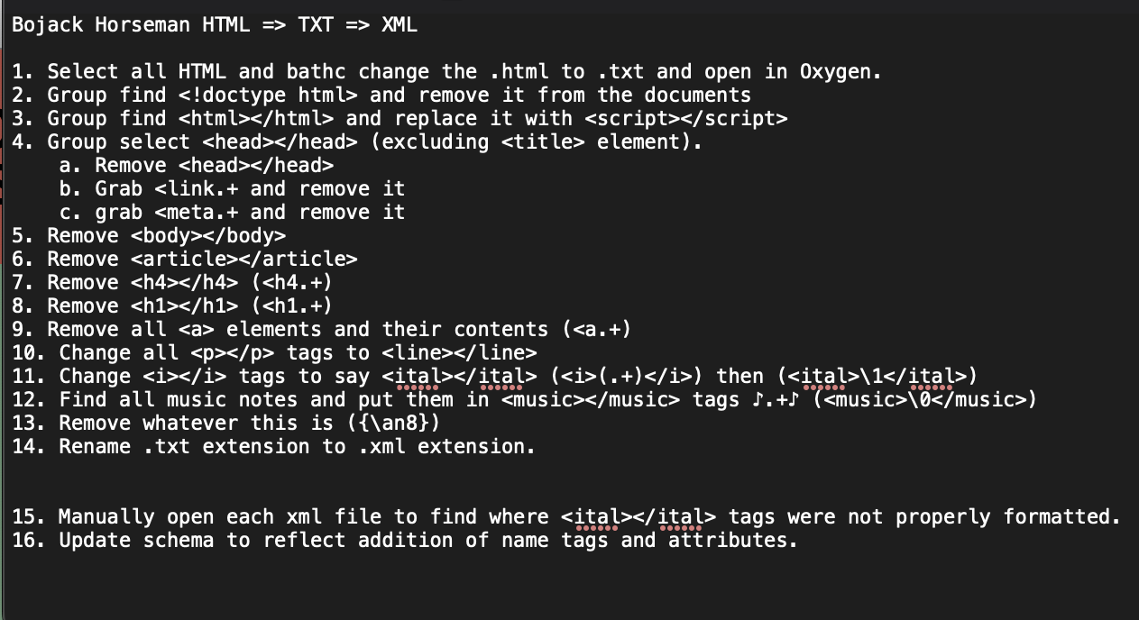 Steps for Bojack Horseman file transformation.